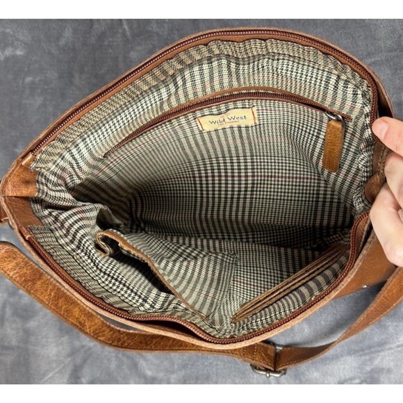 Wild West Los Angeles Women’s Distressed Leather Crossbody Bag Brown - Picture 9 of 15